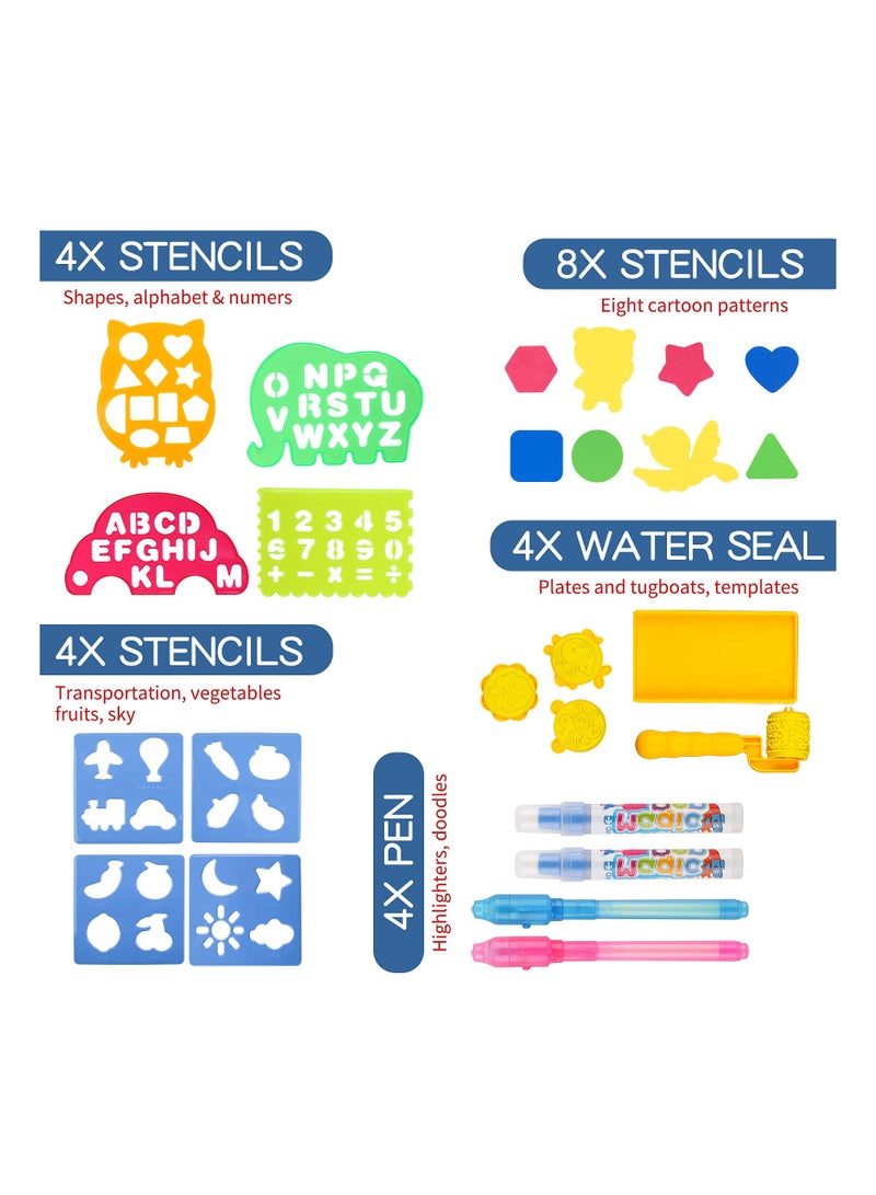 Zikra Water Magic Doodle Mat, Kids Aqua Drawing Painting Mats Toy, 40" X 32" Large Toddlers Writing Glowing Doodling Pad, Coloring Educational Toys Gift, Non-Toxic for Age 2-8 Year Old Girls Boys - Image 2