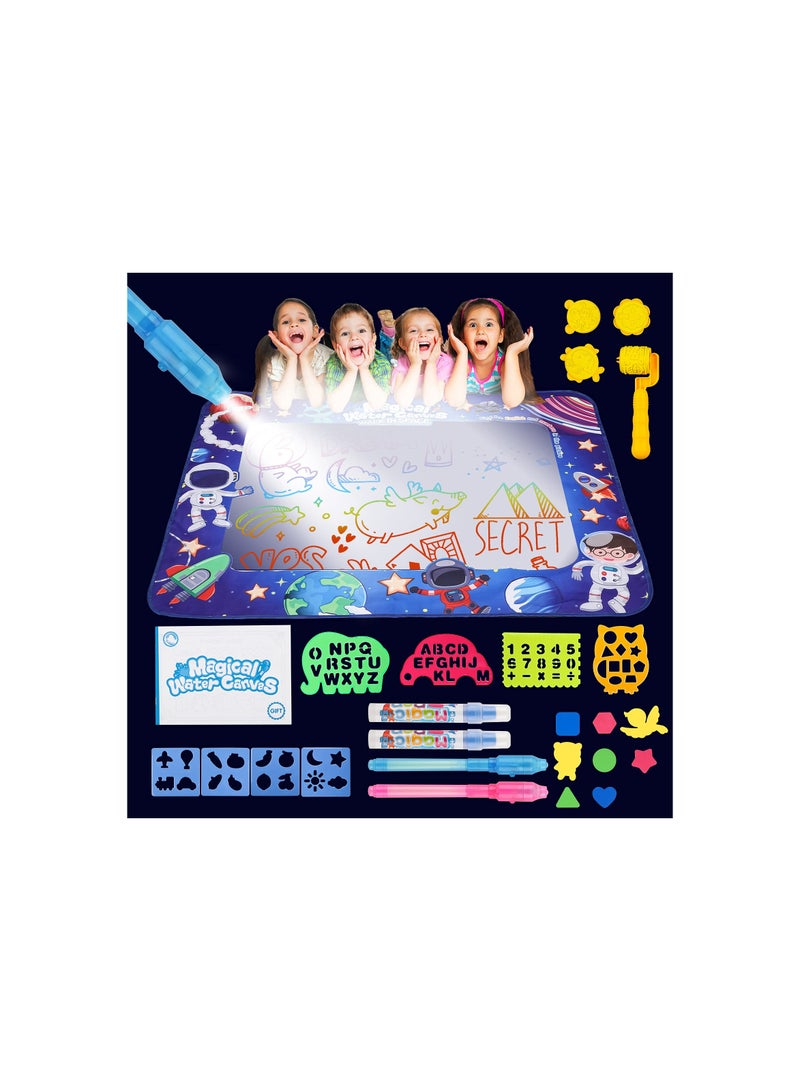 Zikra Water Magic Doodle Mat, Kids Aqua Drawing Painting Mats Toy, 40" X 32" Large Toddlers Writing Glowing Doodling Pad, Coloring Educational Toys Gift, Non-Toxic for Age 2-8 Year Old Girls Boys - Image 1