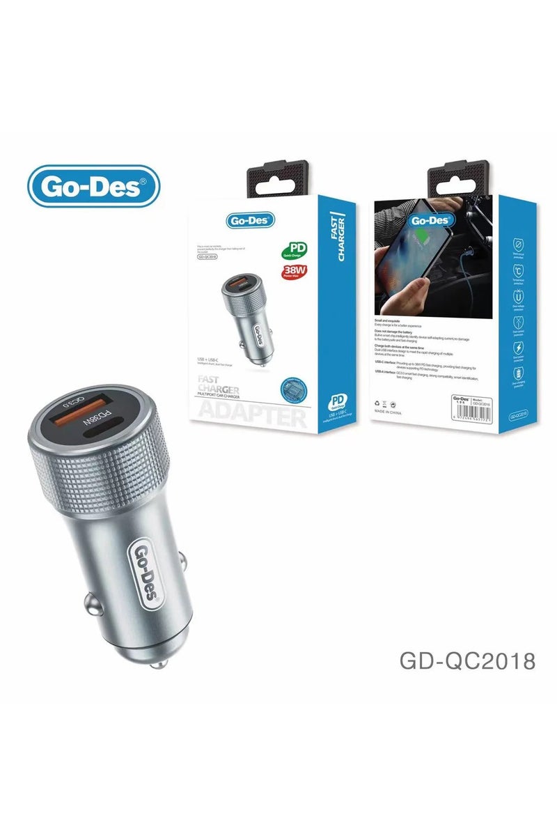 GO-DES Phone Pd Qc 3 Pd38w Qc3.0 20W 30W Usbc Type-c Dual Port Mini Car Charger Dual Port 3A High Speed QC 3.0 Car Cigarette Charger 18W PD USB C Quick Charging