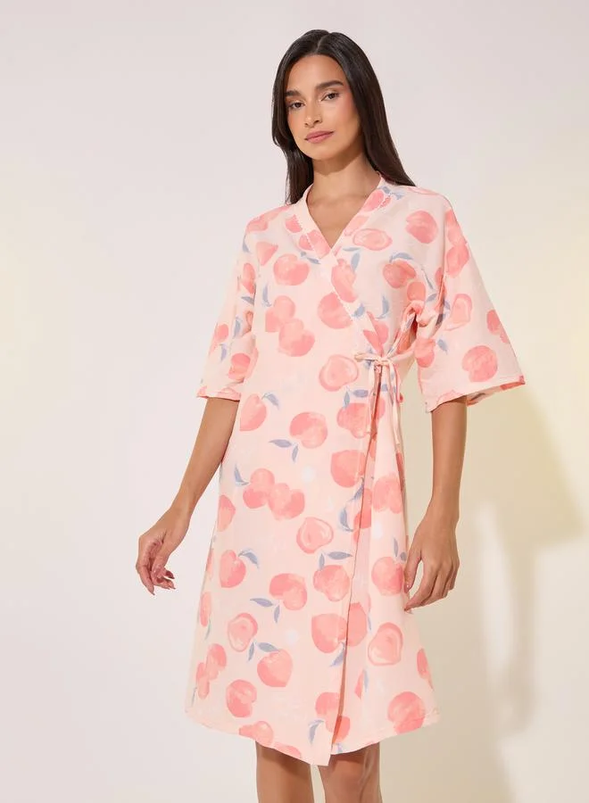 Take Two Graphic Peach Print Short Sleeve Robes
