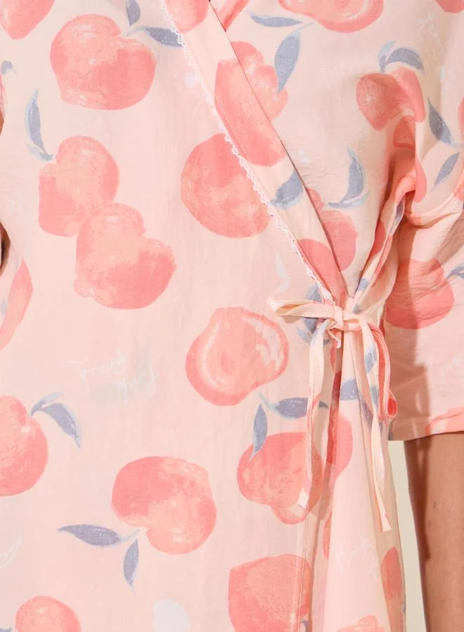 Take Two Graphic Peach Print Short Sleeve Robes