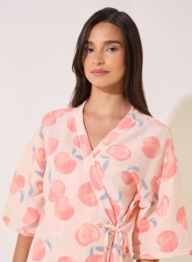 Take Two Graphic Peach Print Short Sleeve Robes