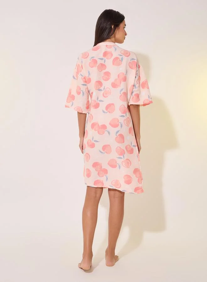 Take Two Graphic Peach Print Short Sleeve Robes