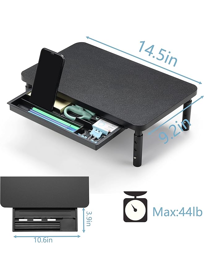 إيروريكس حامل شاشة قابل للتعديل بثلاثة ارتفاعات مع درج تخزين للمكتب منظم مكتب خشبي للمكتب والمنزل حامل مريح للكمبيوتر والطابعة والكمبيوتر المحمول باللون الأسود - Image 3