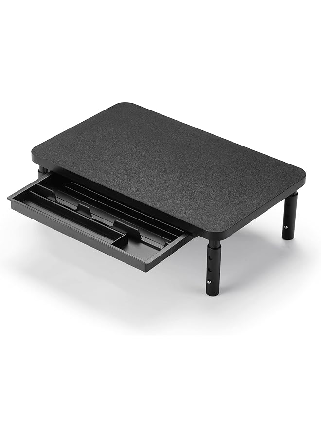 إيروريكس حامل شاشة قابل للتعديل بثلاثة ارتفاعات مع درج تخزين للمكتب منظم مكتب خشبي للمكتب والمنزل حامل مريح للكمبيوتر والطابعة والكمبيوتر المحمول باللون الأسود - Image 1