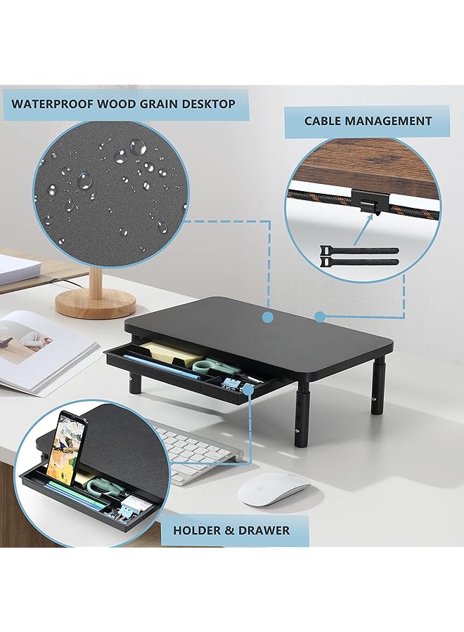 إيروريكس حامل شاشة قابل للتعديل بثلاثة ارتفاعات مع درج تخزين للمكتب منظم مكتب خشبي للمكتب والمنزل حامل مريح للكمبيوتر والطابعة والكمبيوتر المحمول باللون الأسود - Image 5