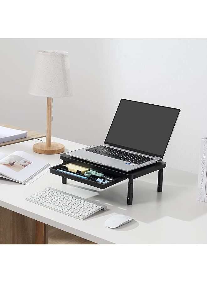 إيروريكس حامل شاشة قابل للتعديل بثلاثة ارتفاعات مع درج تخزين للمكتب منظم مكتب خشبي للمكتب والمنزل حامل مريح للكمبيوتر والطابعة والكمبيوتر المحمول باللون الأسود - Image 2
