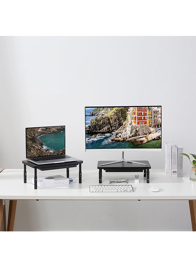 إيروريكس حامل شاشة قابل للتعديل بثلاثة ارتفاعات مع درج تخزين للمكتب منظم مكتب خشبي للمكتب والمنزل حامل مريح للكمبيوتر والطابعة والكمبيوتر المحمول باللون الأسود - Image 4