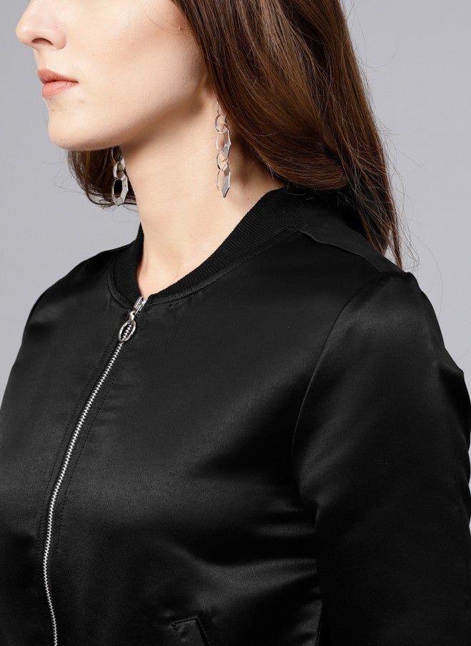 STREET 9 جاكيت بومبر ساتان أسود نسائي - Image 2