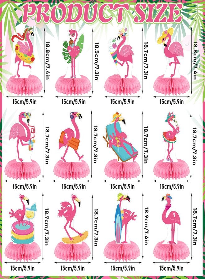 Weekgrat 12 Pcs Flamingo Centerpieces for Tables Pink Flamingo Birthday Decorations Hawaii Luau Honeycomb Centerpieces Summer Tropical Aloha Table Toppers for Birthday Party Supplies - Image 2