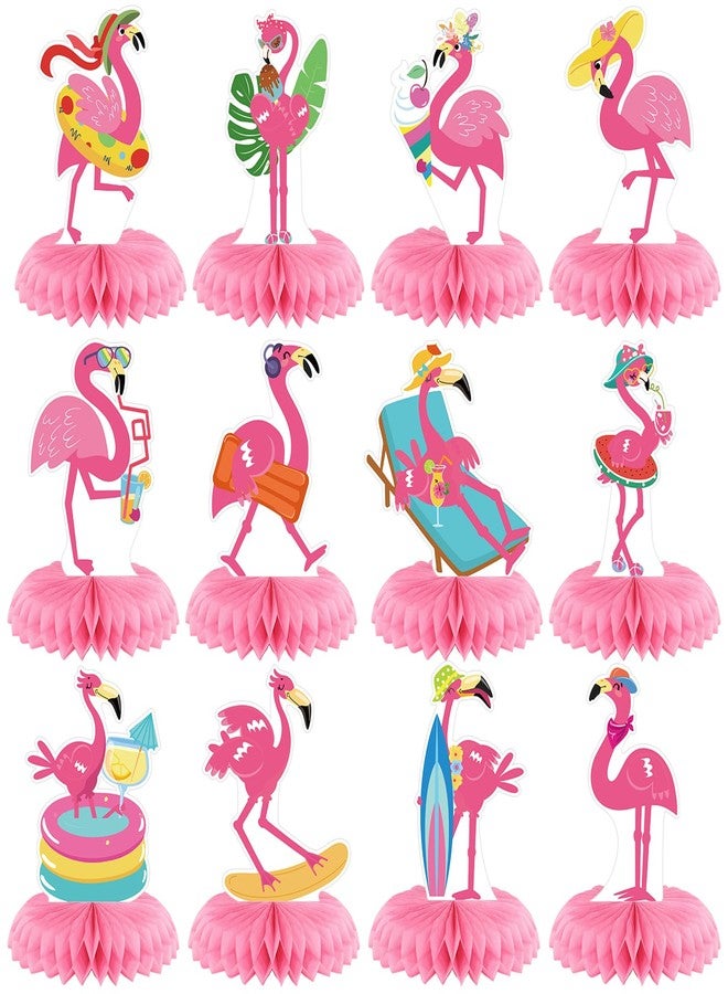 Weekgrat 12 Pcs Flamingo Centerpieces for Tables Pink Flamingo Birthday Decorations Hawaii Luau Honeycomb Centerpieces Summer Tropical Aloha Table Toppers for Birthday Party Supplies - Image 1