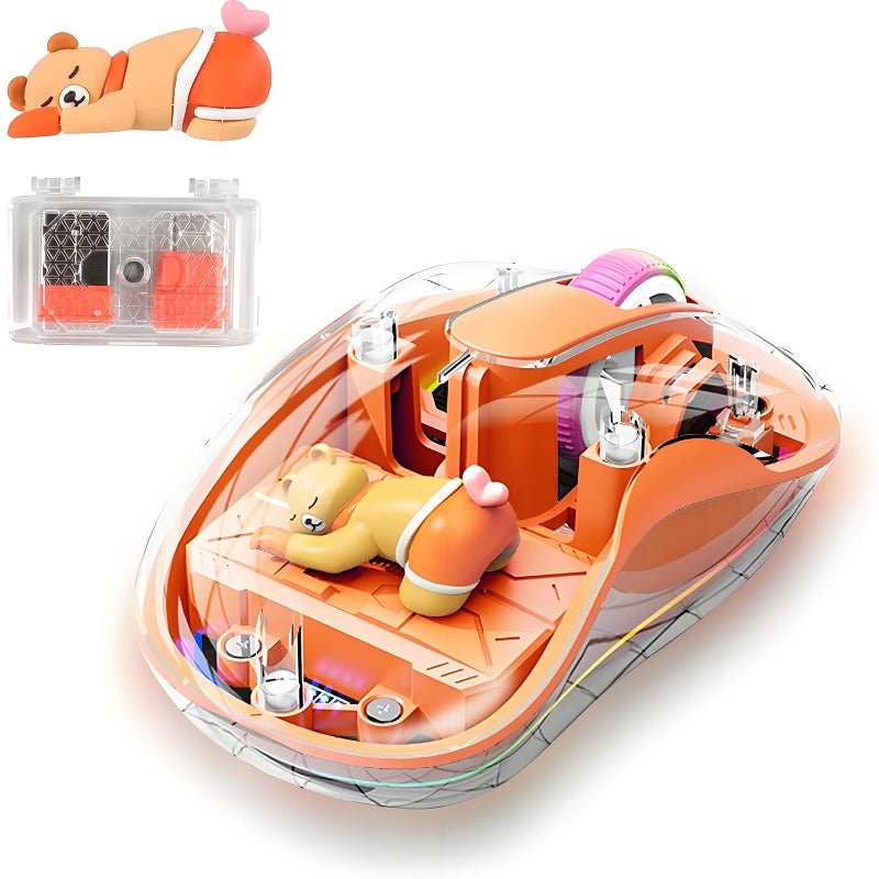 elec Space Cute Wireless USB C Mouse - Bluetooth Triple Mode Rechargeable Cartoon Mouse for Laptops, iPads & MacBook Air/Pro - Silent Operation, Portable Design, Unique Magnetic Character (Orange) - Image 1