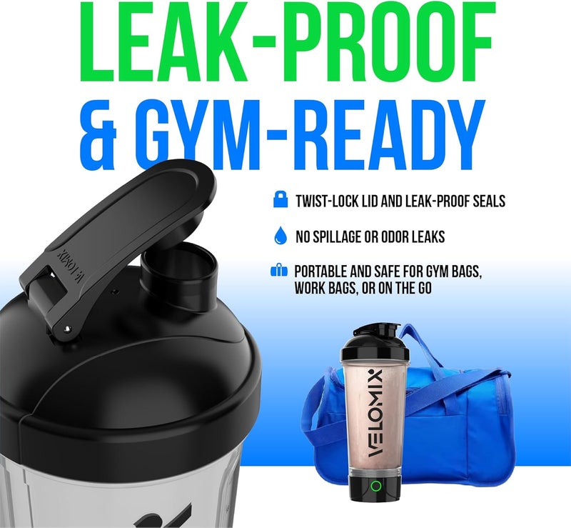 VELOMIX Electric Protein Shaker Bottle - 24 oz | USB-C Rechargeable | Leak Proof Shaker Cups for Protein Shakes | Portable Blender for Shakes and Smoothies (Electric-Transparent) - Image 5