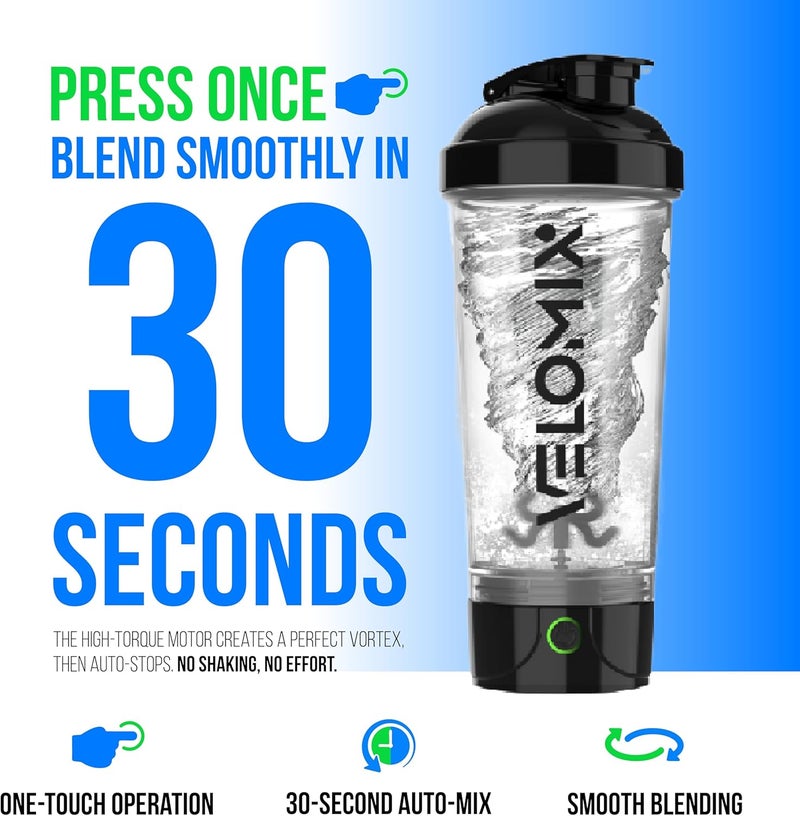 VELOMIX Electric Protein Shaker Bottle - 24 oz | USB-C Rechargeable | Leak Proof Shaker Cups for Protein Shakes | Portable Blender for Shakes and Smoothies (Electric-Transparent) - Image 2