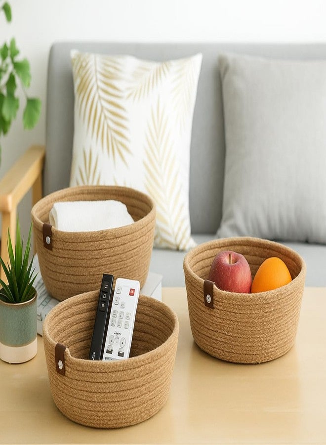 Smartkart Round Jute Basket Set of 3 Handwoven Natural Rope Storage Bins | Eco-Friendly Shelf Organizers For Nursery, Fruits, Décor & Kitchen - Image 2