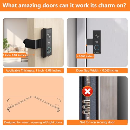 PEF AntiTheft Door Mount for Eufy E340 NoDrill Adjustable Mounting Bracket with Eufy Doorbell E340 Not Blocking Doorbell Sensor Apartment Door Bell Kits for Renters Black - Image 3