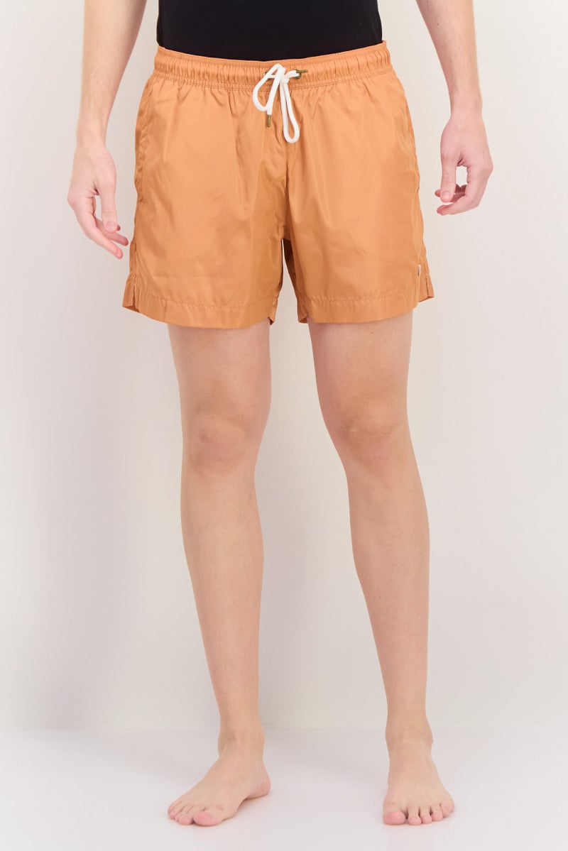 Champion Men Drawstring Embroidered Logo Swim Shorts, Brown - Image 1