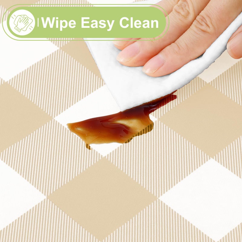 Smiry Rectangle Table Cloth, Waterproof Vinyl Tablecloths with Flannel Backing, Wipeable Buffalo Plaid Table Cover for Dining, Indoor and Outdoor (White & Beige, 60"x84") - Image 3