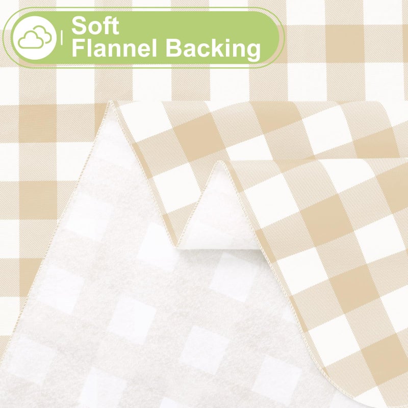 Smiry Rectangle Table Cloth, Waterproof Vinyl Tablecloths with Flannel Backing, Wipeable Buffalo Plaid Table Cover for Dining, Indoor and Outdoor (White & Beige, 60"x84") - Image 4