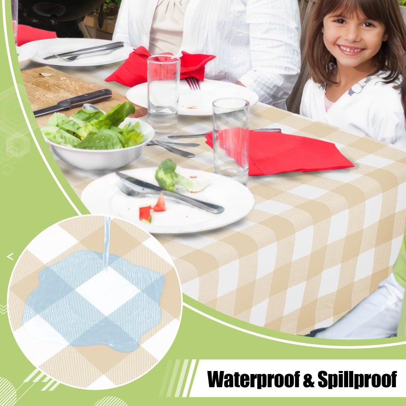 Smiry Rectangle Table Cloth, Waterproof Vinyl Tablecloths with Flannel Backing, Wipeable Buffalo Plaid Table Cover for Dining, Indoor and Outdoor (White & Beige, 60"x84") - Image 2
