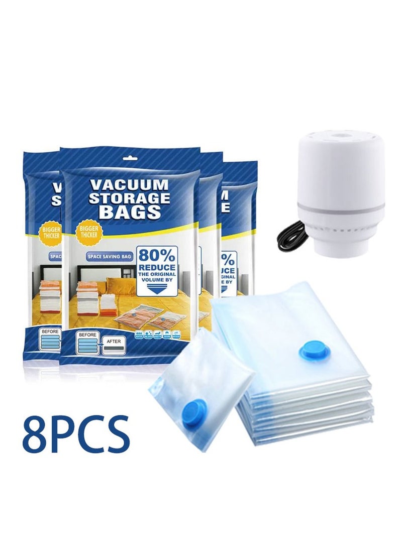 Premium Vacuum Storage Bag with Electric Pump, 8-Pack (2 Extra Large, 2 Large, 2 Medium，2 Small), Reusable Space Saving Bag for Clothes, Mattresses, Blankets, Duvets, Pillows, Storage Space Saving. - Image 1
