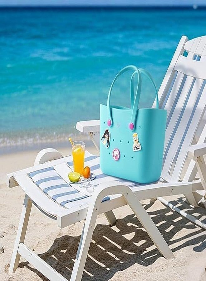 AUM ENTERPRISE RAMNATH Trendy Style Silicone Tote Bag for Girls � Lightweight, Durable, Customizable Charm Handbag for Kids � Designer Beach Bag with Cute Cartoon Stickers � Gift for Girls Age 4+. (BLUE) - Image 5