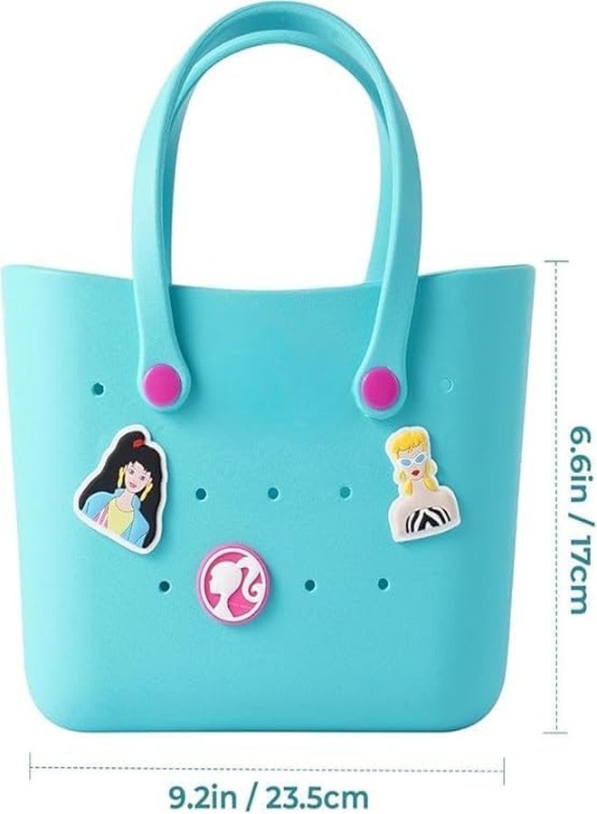 AUM ENTERPRISE RAMNATH Trendy Style Silicone Tote Bag for Girls � Lightweight, Durable, Customizable Charm Handbag for Kids � Designer Beach Bag with Cute Cartoon Stickers � Gift for Girls Age 4+. (BLUE) - Image 2