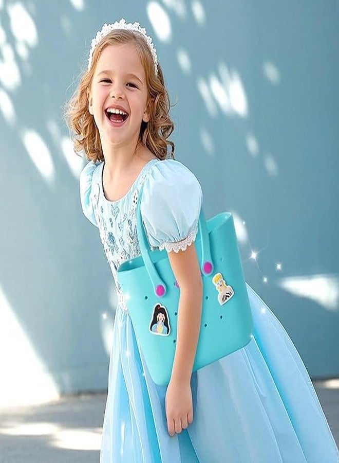 AUM ENTERPRISE RAMNATH Trendy Style Silicone Tote Bag for Girls � Lightweight, Durable, Customizable Charm Handbag for Kids � Designer Beach Bag with Cute Cartoon Stickers � Gift for Girls Age 4+. (BLUE) - Image 4