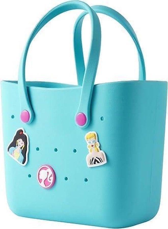 AUM ENTERPRISE RAMNATH Trendy Style Silicone Tote Bag for Girls � Lightweight, Durable, Customizable Charm Handbag for Kids � Designer Beach Bag with Cute Cartoon Stickers � Gift for Girls Age 4+. (BLUE) - Image 1