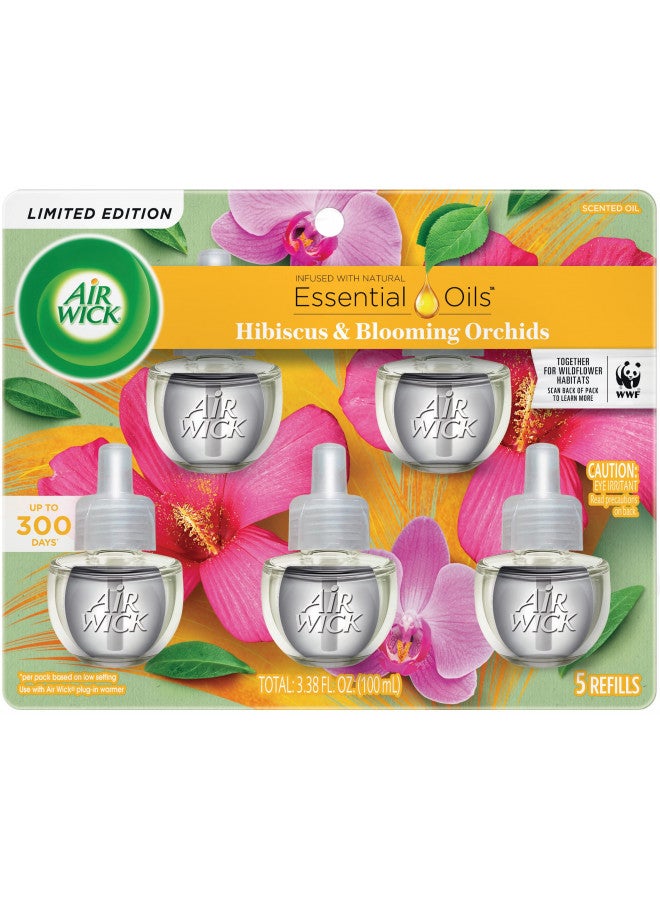 Air Wick Air Wick Plug in Scented Oil Refill, 5 ct, Hibiscus and Blooming Orchids, Air Freshener, Essential Oils, Spring Collection - Image 1