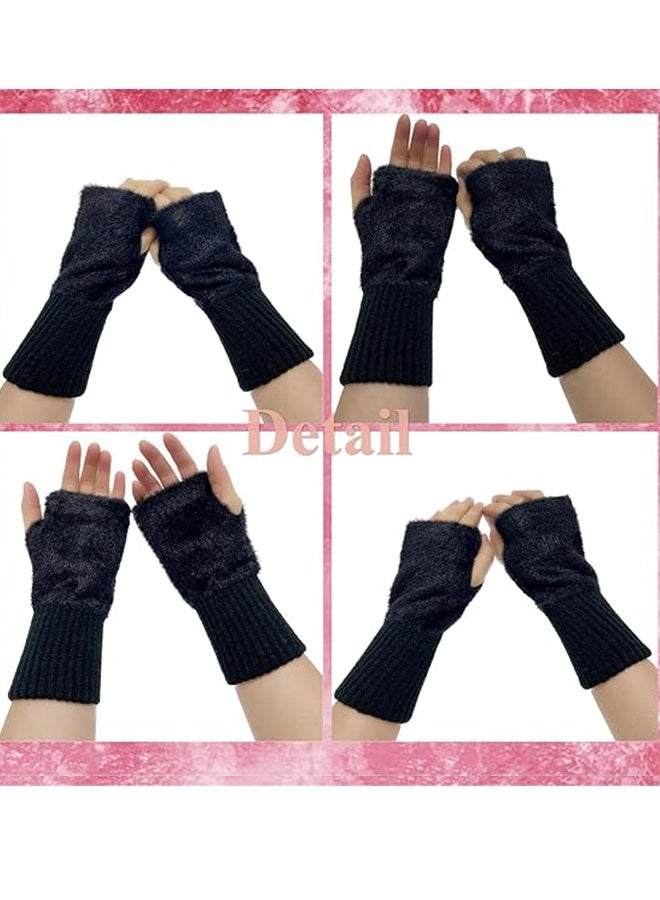Happy D Fingerless Hand Warmers Gloves, 2 Pieces Soft Cashmere Warm Winter Gloves Black - Image 5