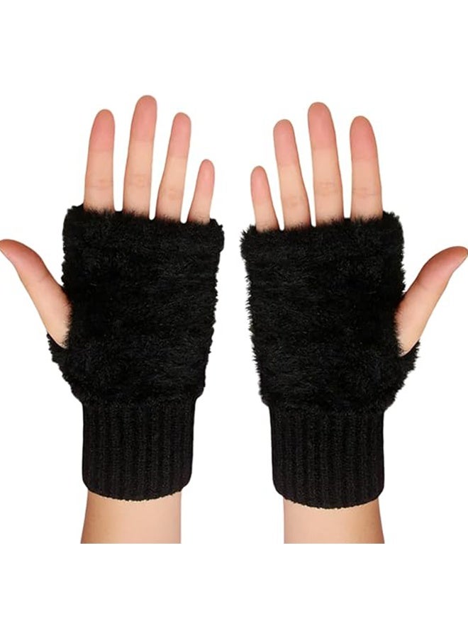 Happy D Fingerless Hand Warmers Gloves, 2 Pieces Soft Cashmere Warm Winter Gloves Black - Image 1