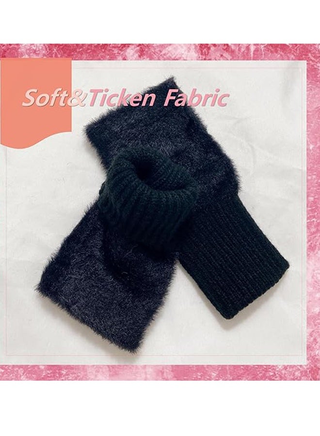 Happy D Fingerless Hand Warmers Gloves, 2 Pieces Soft Cashmere Warm Winter Gloves Black - Image 4
