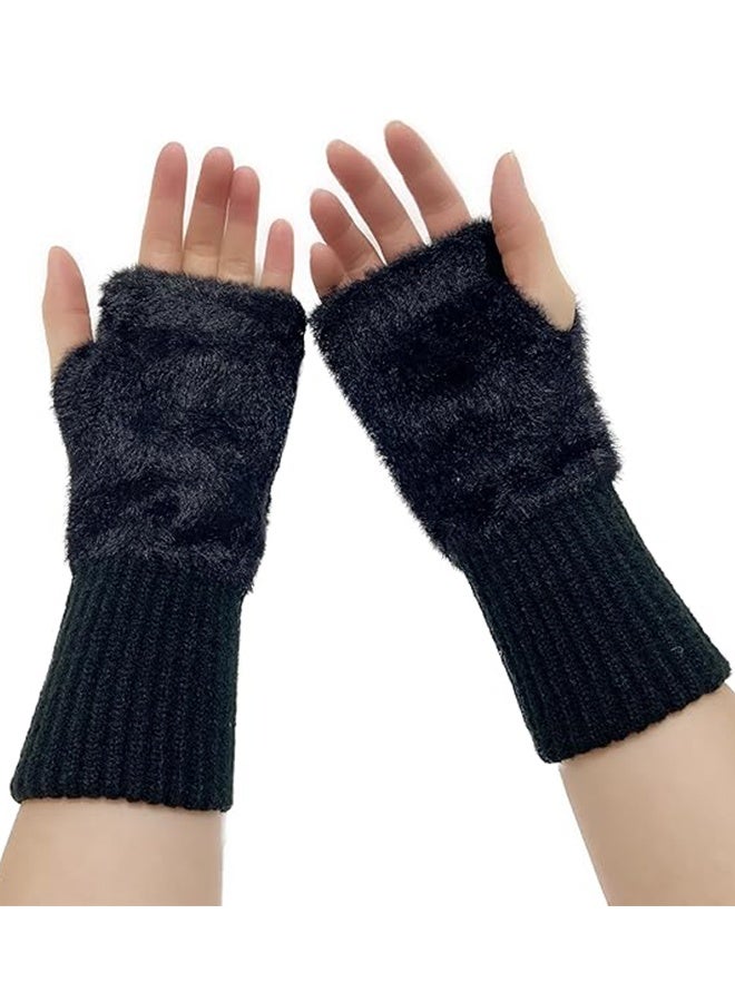 Happy D Fingerless Hand Warmers Gloves, 2 Pieces Soft Cashmere Warm Winter Gloves Black - Image 3