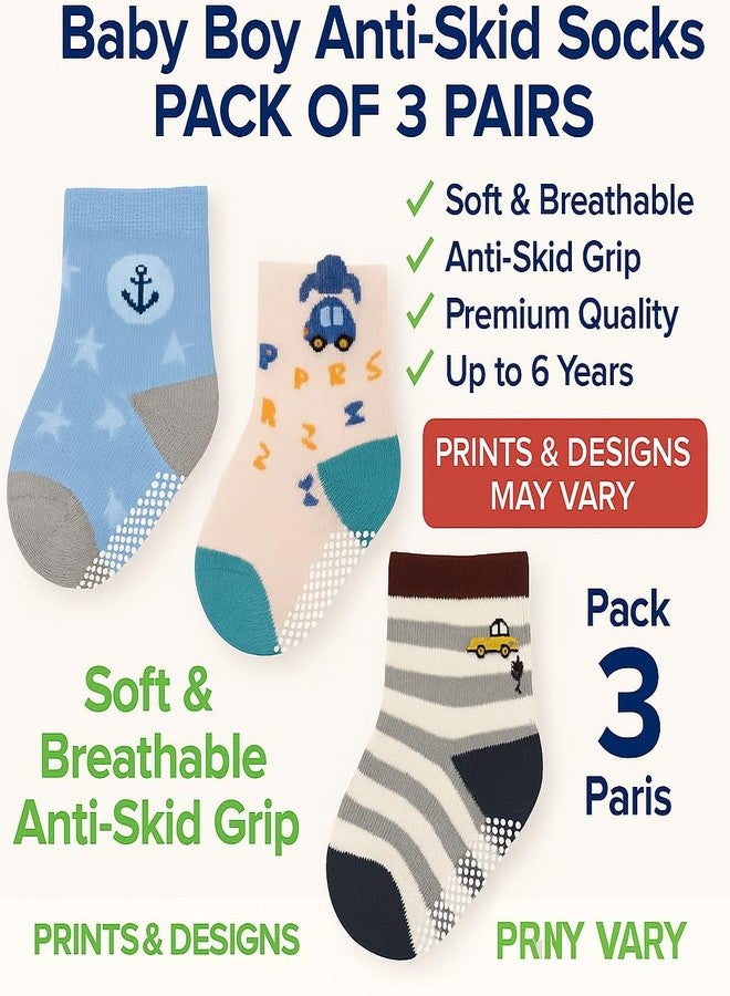 CUTEABLY Baby Boy Anti-Skid Socks, Pack of 3 Pairs (IN, Age, 18 Months, 24 Months, Pack of 3) - Image 2