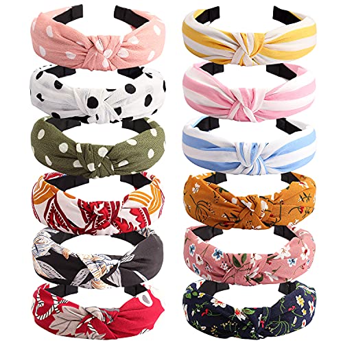 VELSCRUN Hairband - 12 Pack Wide Knotted Headbands for Women - Elastic Turban Boho Bandeau Hair Accessories for Washing Face, Yoga, Running, Hiking, Party, Traveling, Shopping - Image 1