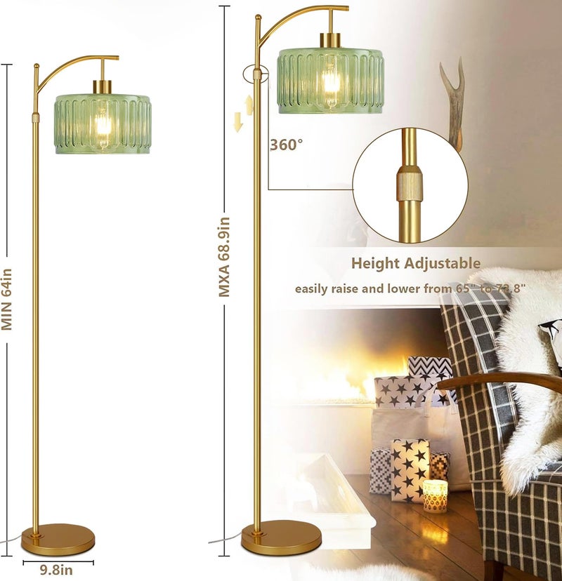 ILLMTW Glass Floor Lamp for Living Room,Bedroom,Gold Mid Century Modern Standing Lamp with Remote,Dimmable Brass Tall Lamp Vintage Retro Green Arc Flower Floor Light Boho Bohemian - Image 5