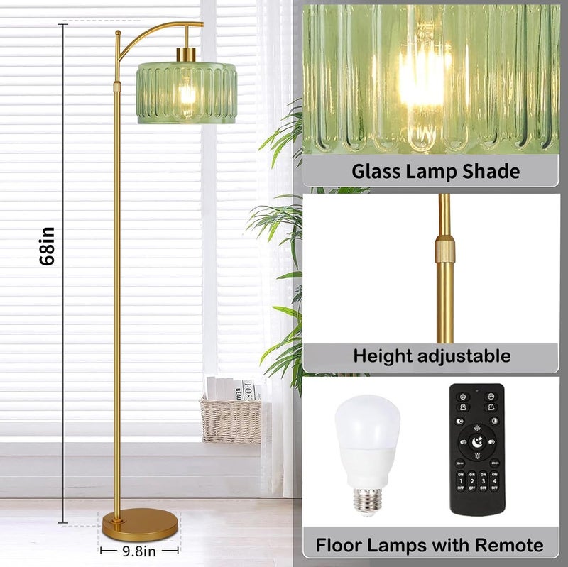 ILLMTW Glass Floor Lamp for Living Room,Bedroom,Gold Mid Century Modern Standing Lamp with Remote,Dimmable Brass Tall Lamp Vintage Retro Green Arc Flower Floor Light Boho Bohemian - Image 4