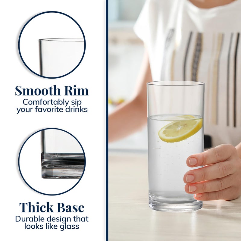 US Acrylic Classic Clear Plastic Reusable Drinking Glasses (Set of 6) 16oz Water Cups | BPA-Free Tumblers, Made in USA | Top-Rack Dishwasher Safe - Image 4