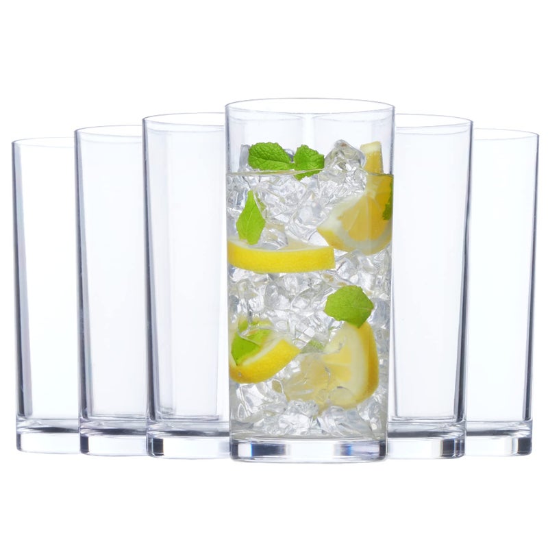 US Acrylic Classic Clear Plastic Reusable Drinking Glasses (Set of 6) 16oz Water Cups | BPA-Free Tumblers, Made in USA | Top-Rack Dishwasher Safe - Image 1