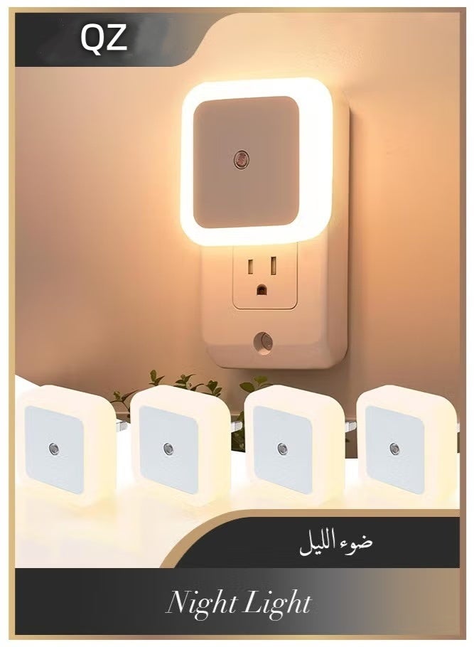 كيو زد مجموعة من 4 مصابيح ليلية، مصابيح LED ليلية قابلة للتوصيل من الغسق إلى الفجر لغرفة نوم الأطفال والحمام والممر بتوهج دافئ - Image 1