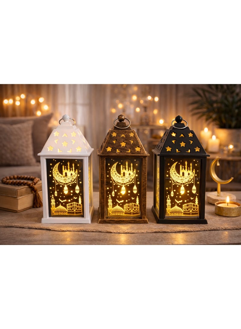 مجموعة 3 فانوس رمضان صغير مضيء LED – ديكور منزلي – بطارية – حجم ميني – موديل 3097 - Image 3