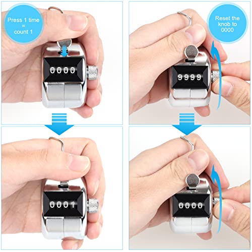Oligei 2 Pack Metal Hand Counter Four-Digit Counter with Nylon Lanyard Silver Counter Click Counter Handheld Click Counter Digital Counting - Image 4