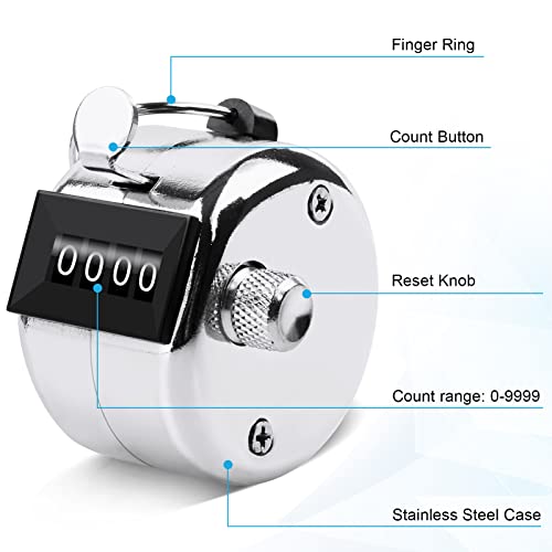 Oligei 2 Pack Metal Hand Counter Four-Digit Counter with Nylon Lanyard Silver Counter Click Counter Handheld Click Counter Digital Counting - Image 2