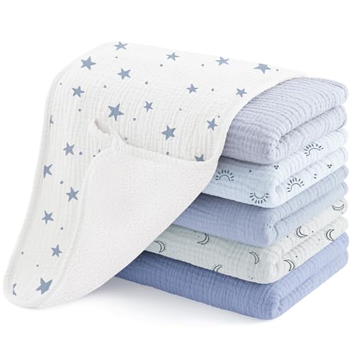 Susurration Muslin Burp Cloths, Soft Baby Burping Cloths for Unisex Boys and Girls, Newborn Essentials Large Extra Absorbent Washcloths, 20x10in, 6 Pack - Image 1