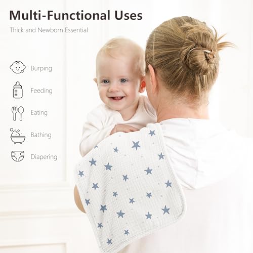 Susurration Muslin Burp Cloths, Soft Baby Burping Cloths for Unisex Boys and Girls, Newborn Essentials Large Extra Absorbent Washcloths, 20x10in, 6 Pack - Image 3