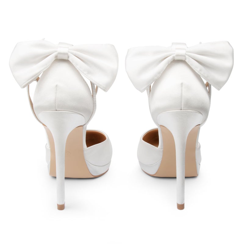 COLETER Women's Bowknot High Heels Platform D'Orsay Pumps Pointed Toe Stiletto Heels Ankle Strap Wedding Shoes White 8US - Image 5
