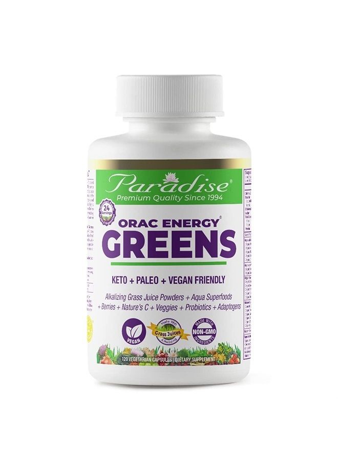 Paradise Herbs ORAC Energy Greens Capsules, Keto, Paleo and Vegan Friendly, Gluten Free, Non-GMO, 120 Vegetarian Capsules - Image 1