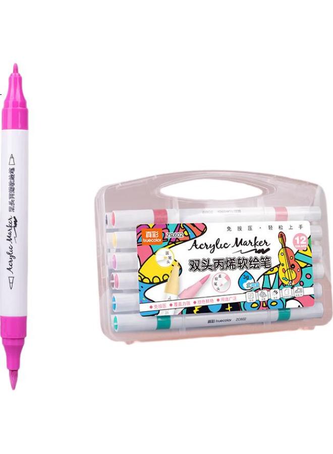 Truecolor 12-Color Double-Ended Quick-Drying Soft Tip Acrylic Markers For Kindergarten, Elementary School Children, Art, Non-Translucent, Stackable, Drawing Pens, Odorless, Alcohol-Free, 602 - Image 1