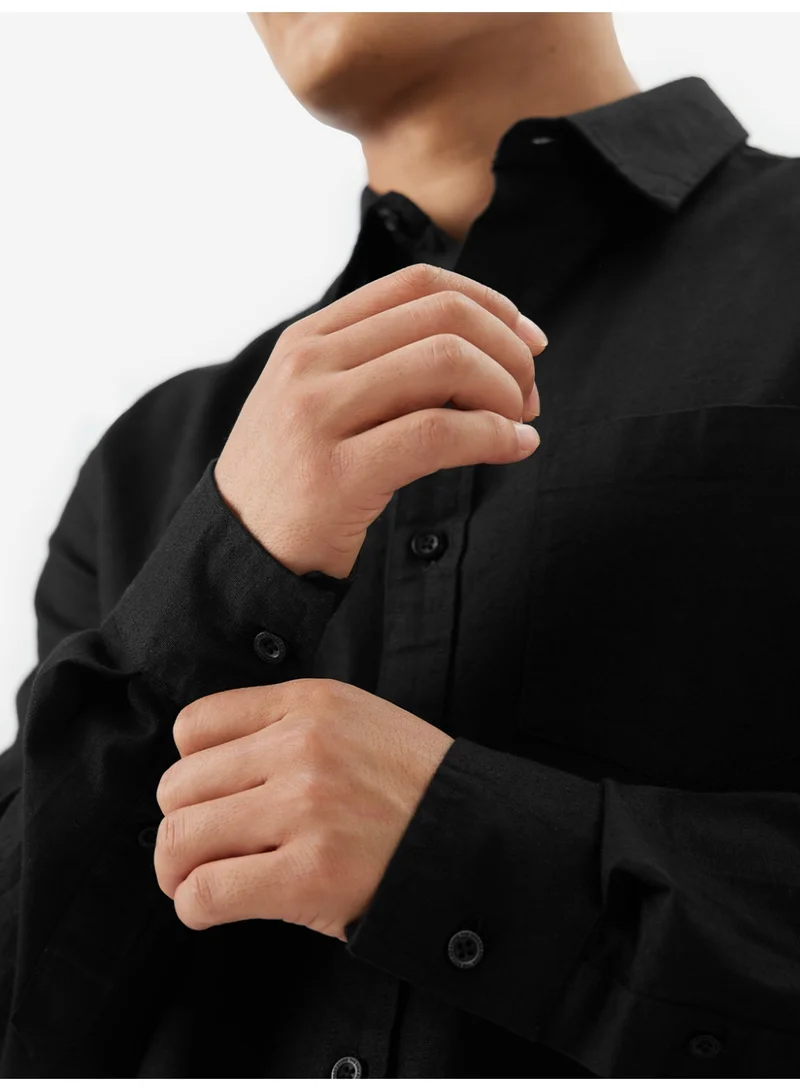 The Souled Store The Souled Store Men Bold Black Solid Regular Fit Cotton Linen Shirts